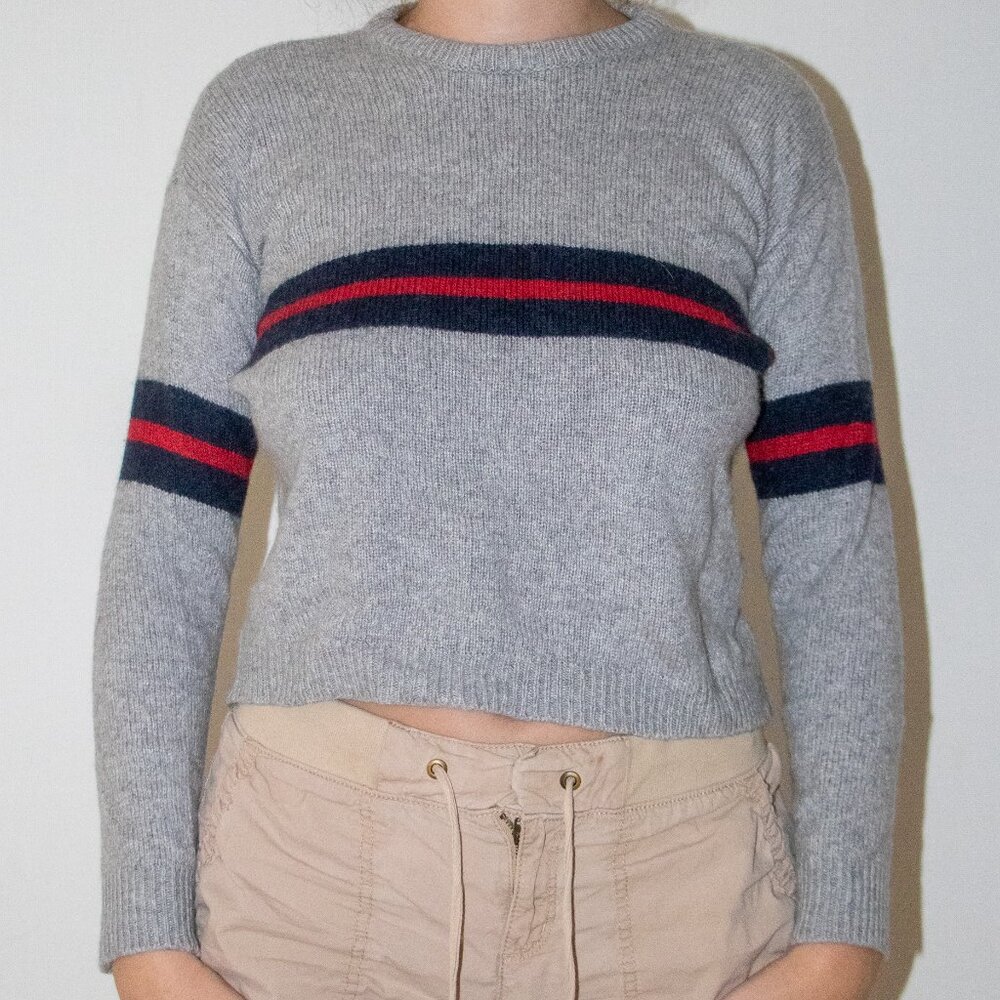 brandy melville bernadette wool cashmere blend striped sweater in grey